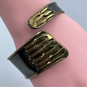 Artisan Style Vintage Boho Brutalist Brass & Copper Textured Cuff Bracelet